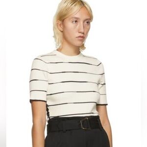 3.1 Phillip Lim Black and White Striped Ribbed Fitted Tee Size Medium